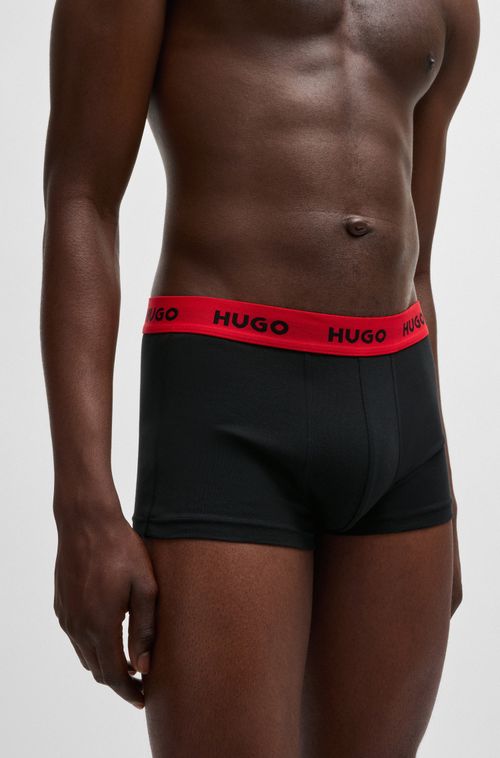 Três Cuecas Boxer De Algodão Elástico Com Cós Com Logo