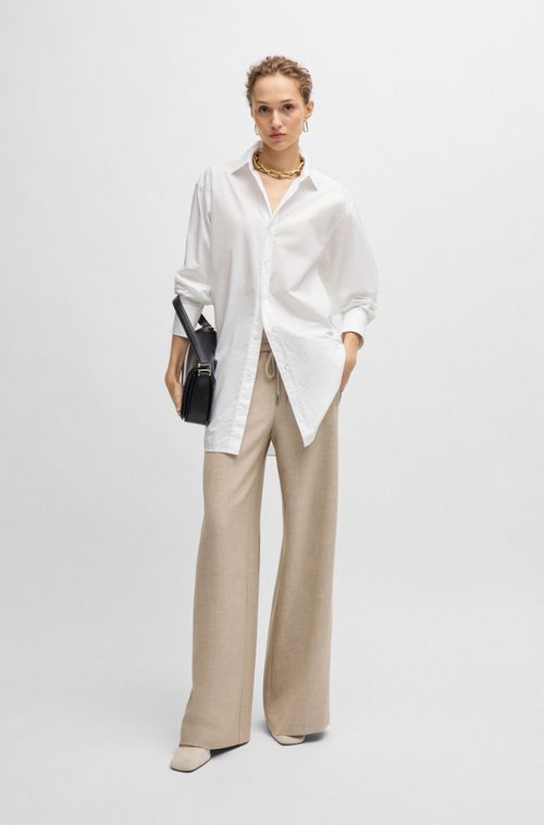 Calças Oversized-Fit Em Sarja Mesclada Com Cordão