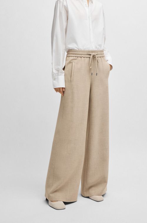 Calças Oversized-Fit Em Sarja Mesclada Com Cordão