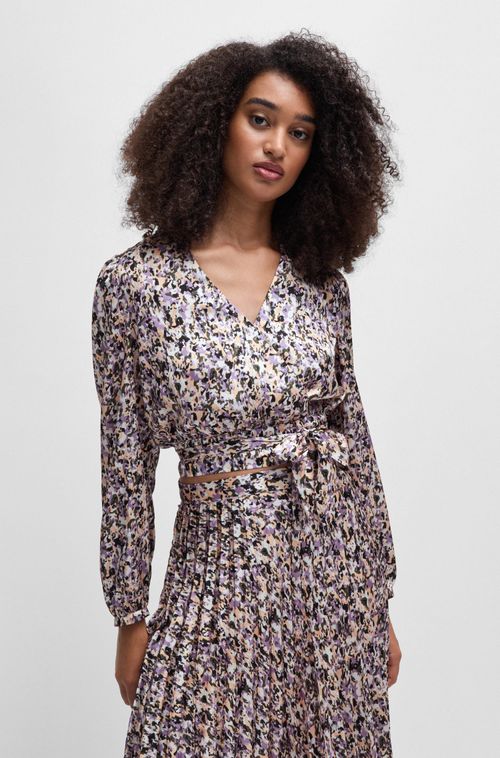 Blusa Slim-Fit Em Cetim Twill Estampado