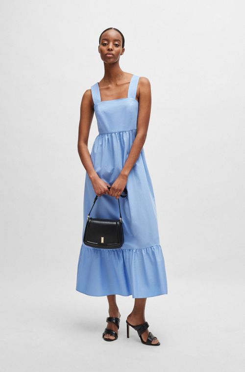 Vestido Com Babados Na Barra Em Sarja De Algodão