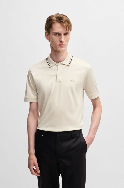 Polo Slim Fit De Algodão Com Colarinho Às Riscas