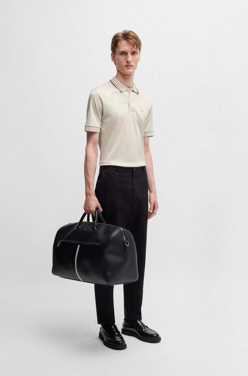 Polo Slim Fit De Algodão Com Colarinho Às Riscas