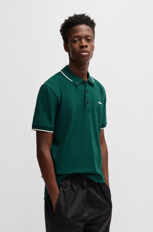 Polo Slim Fit De Algodão Elástico Com Logo Estampado