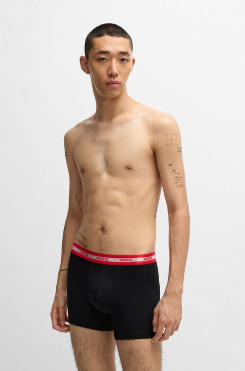 Pack De Três Boxers Compridos De Algodão Elástico Com Logos