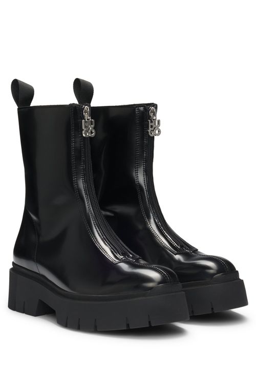 Botas De Couro Sintético Com Fecho Frontal