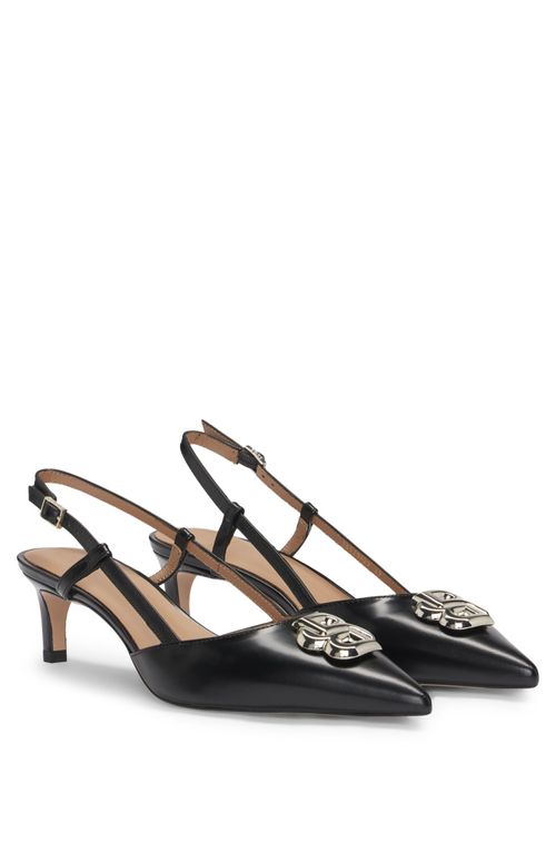 Saltos Altos Slingback De Couro Com Monograma