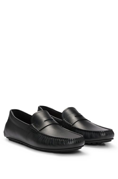 Mocassins De Couro Em Relevo Com Logo