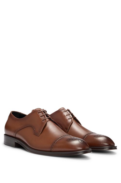 Sapatos Derby De Couro Italiano Com Biqueira