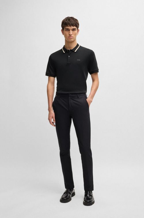 Polo Slim De Algodão Com Colarinho Listrado