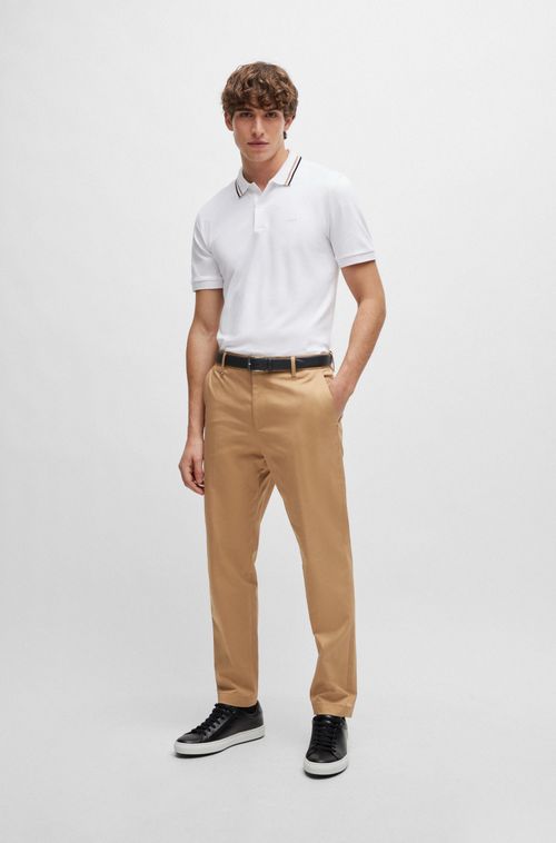 Polo Slim De Algodão Com Colarinho Listrado