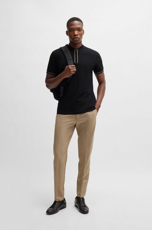 Polo De Malha Com Zíper De Algodão Piqué Elástico