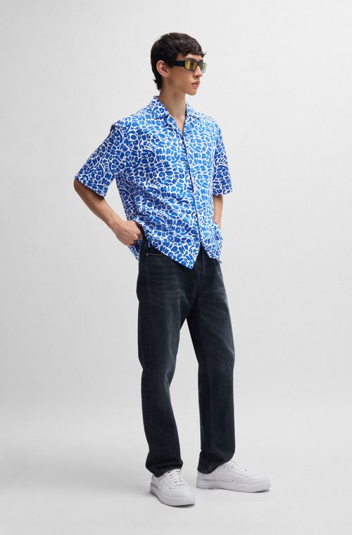 Camisa Oversized De Algodão Com Estampa Sazonal