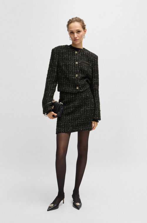 Saia Mini De Tweed Com Efeito Brilhante
