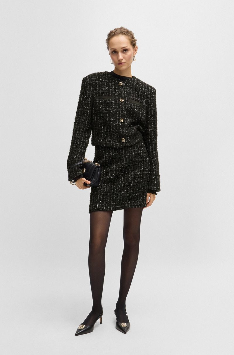 Saia Mini De Tweed Com Efeito Brilhante