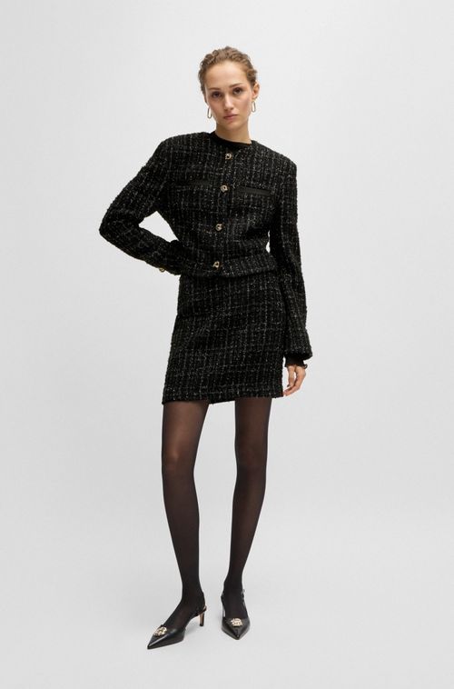 Blazer Sem Colarinho De Tweed Brilhante