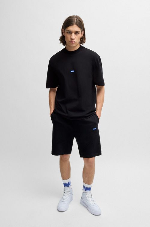 Shorts De Algodão Terry Com Logo Azul
