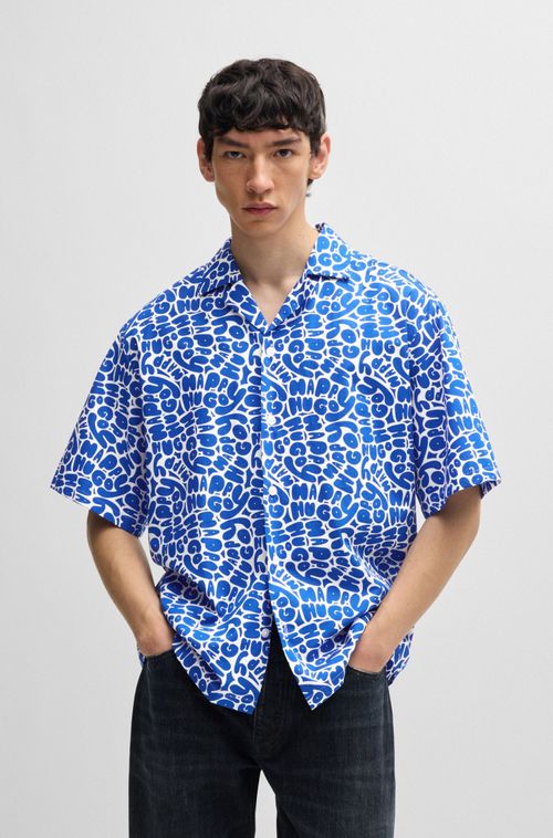 Camisa Oversized De Algodão Com Estampa Sazonal