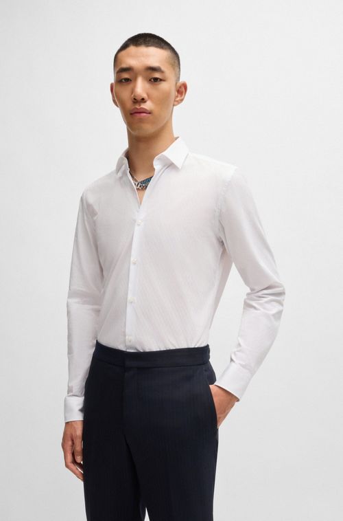 Camisa Slim De Lona De Algodão Estruturada