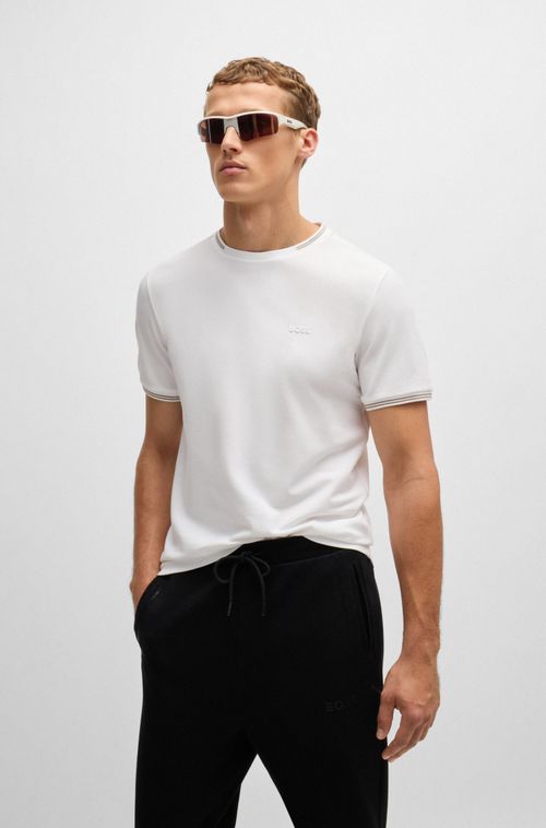 Camiseta De Algodão Elástico Com Riscas E Logo