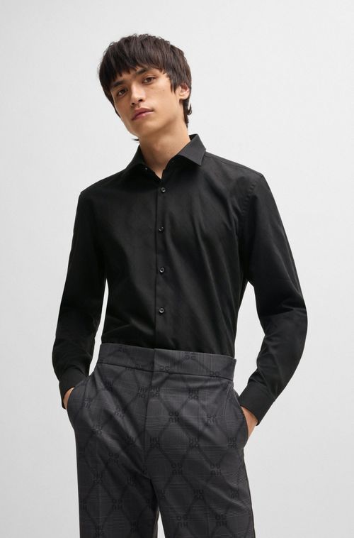 Camisa Slim De Jacquard De Algodão Com Logo