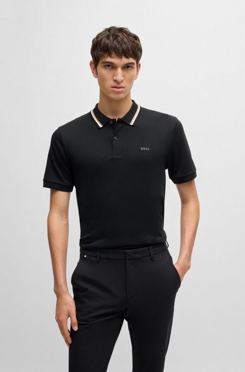 Polo Slim De Algodão Com Colarinho Listrado