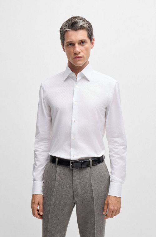 Camisa Slim De Algodão Italiano Com Monogramas