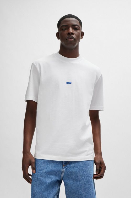 Camiseta De Algodão Com Logo Azul