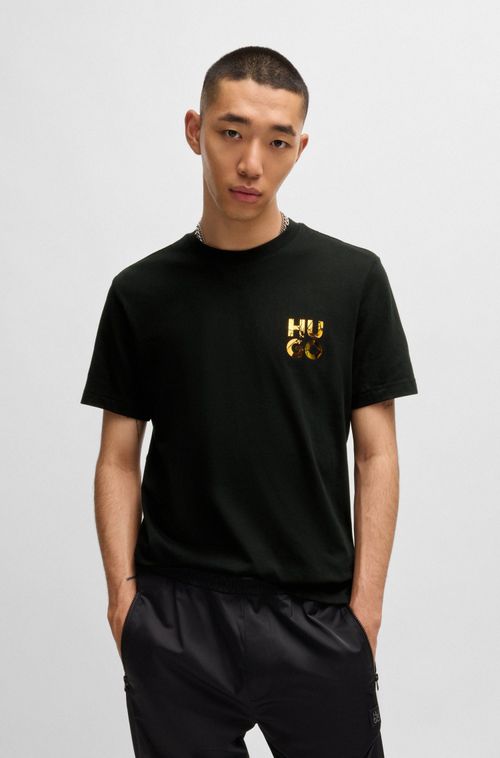 Camiseta De Algodão Com Logo Sobreposto