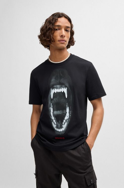 Camiseta Regular De Algodão Com Gráfico De Animal