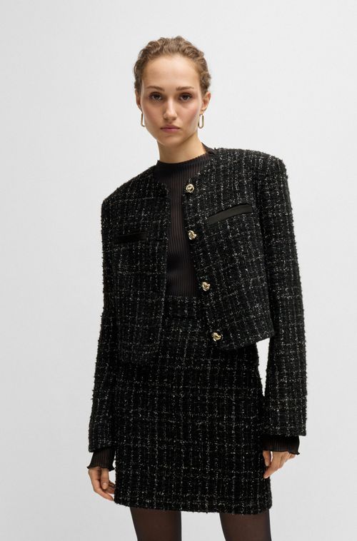 Blazer Sem Colarinho De Tweed Brilhante