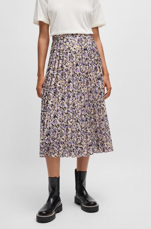 Saia Maxi Em Plissê De Cetim Estampado