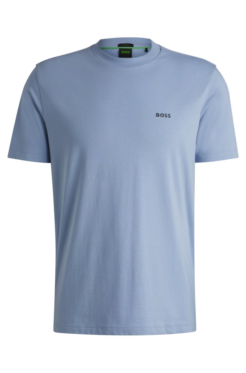 Camiseta Regular De Algodão Elástico Com Logo Contrastante