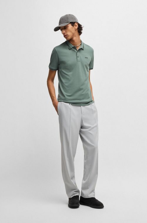 Polo Slim De Algodão Elástico Com Logo Estampado
