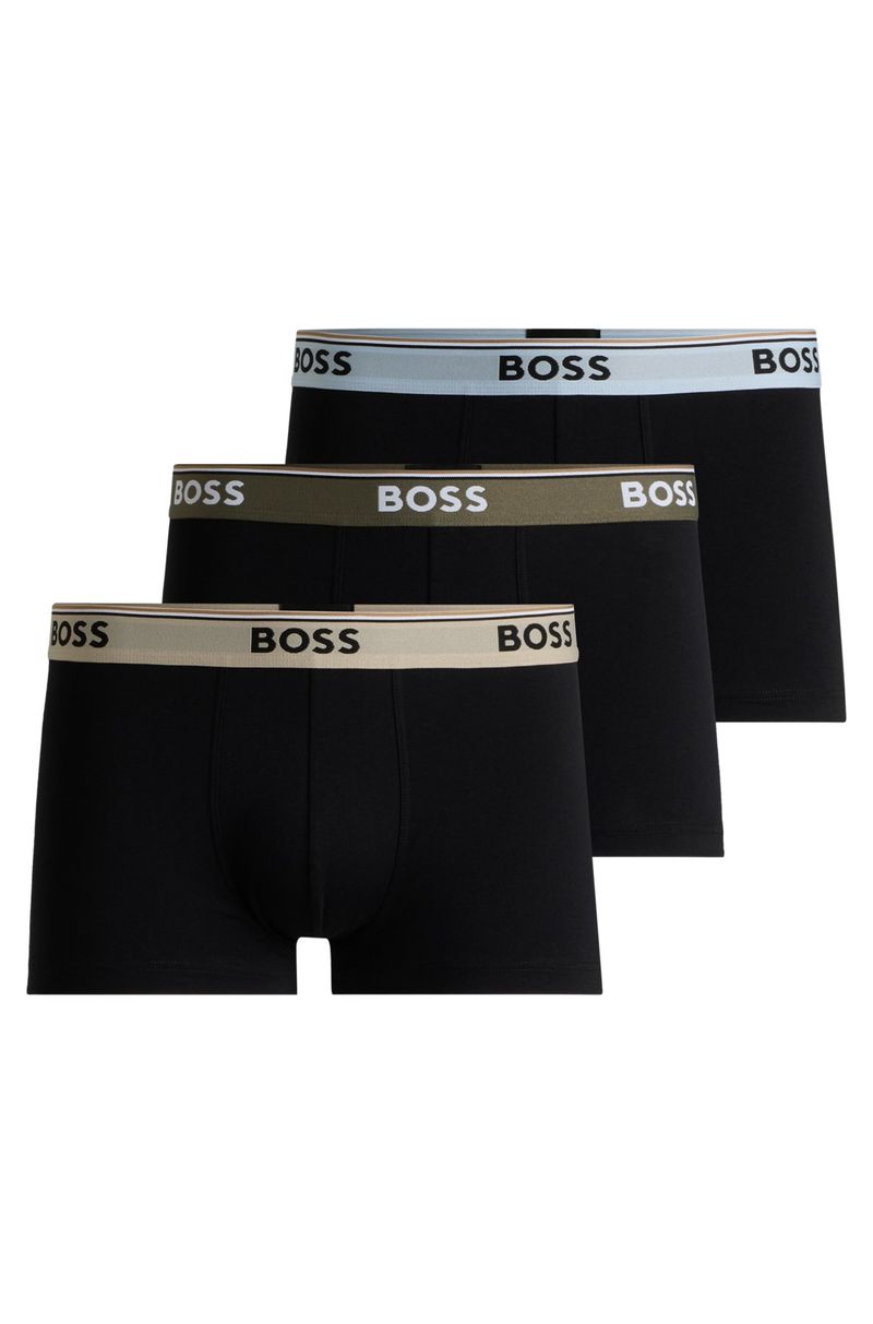 Pack De Três Boxers De Algodão Elástico Com Logo Na Cintura