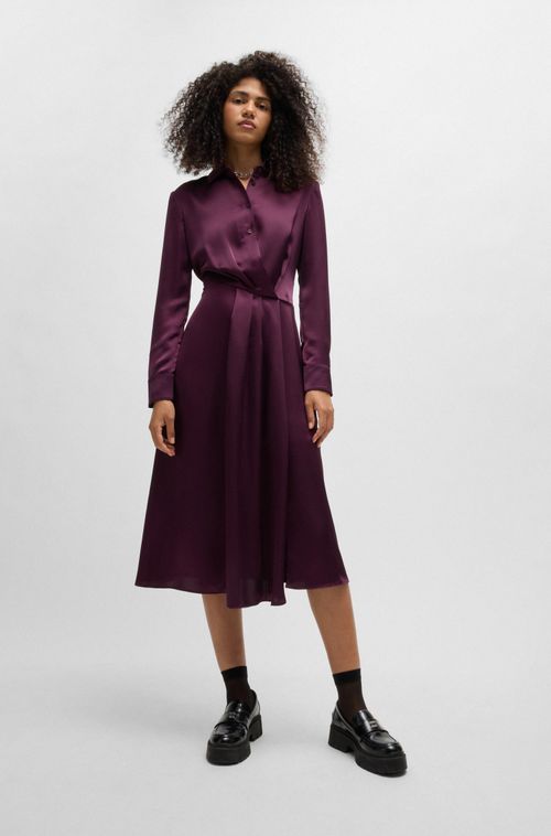 Vestido Midi Acetinado Com Frente Drapeada