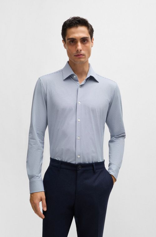 Camisa Regular De Tecido Elástico Estruturado