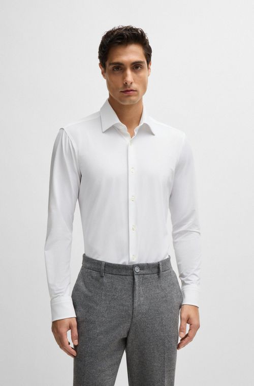 Camisa Regular De Tecido Elástico Estruturado