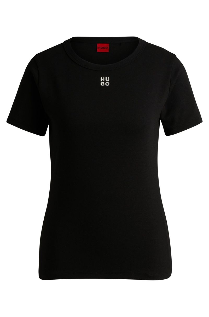 Camiseta De Algodão Com Bordado De Logo Sobreposto