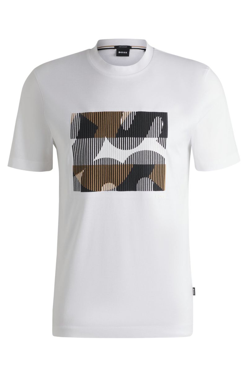 Camiseta De Algodão Mercerizado Com Motivo Da Marca