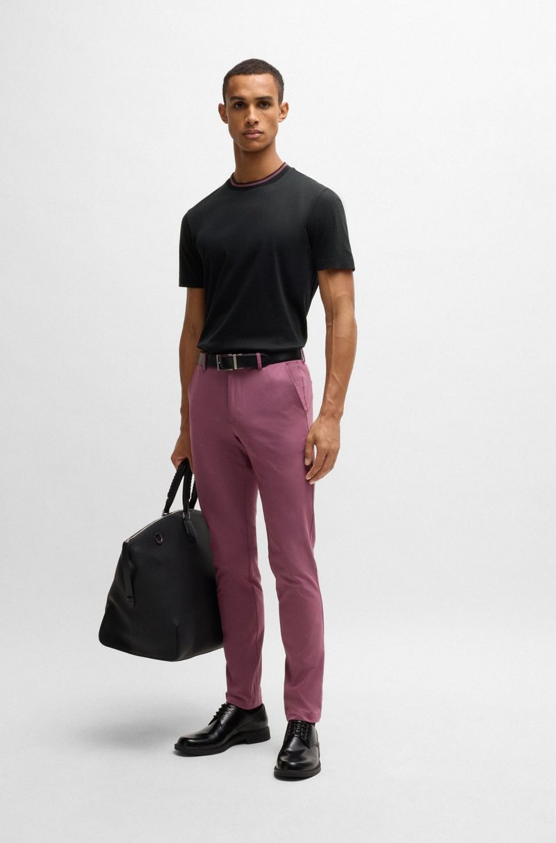 Camiseta Slim De Algodão Mercerizado Com Risca No Colarinho