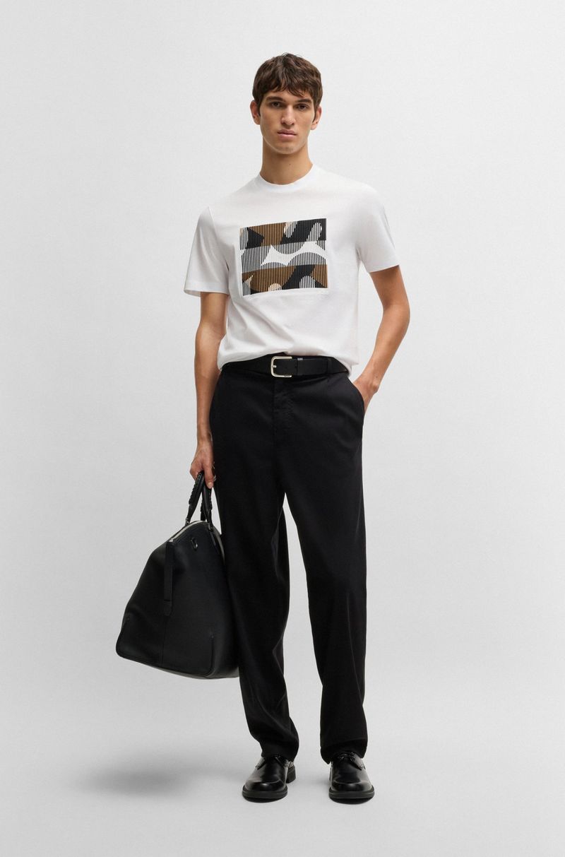 Camiseta De Algodão Mercerizado Com Motivo Da Marca