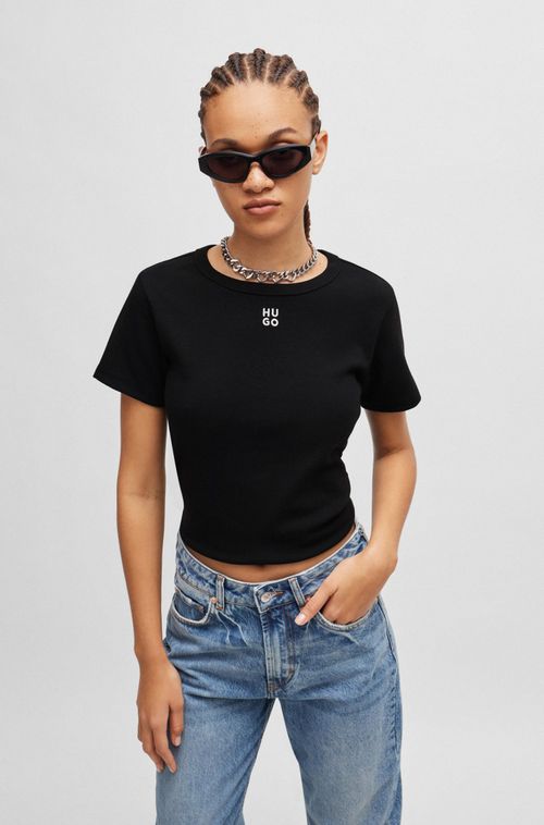 Camiseta De Algodão Com Bordado De Logo Sobreposto