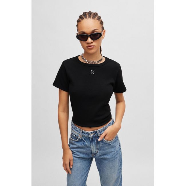 Camiseta De Algodão Com Bordado De Logo Sobreposto