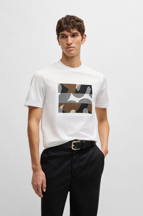 Camiseta De Algodão Mercerizado Com Motivo Da Marca