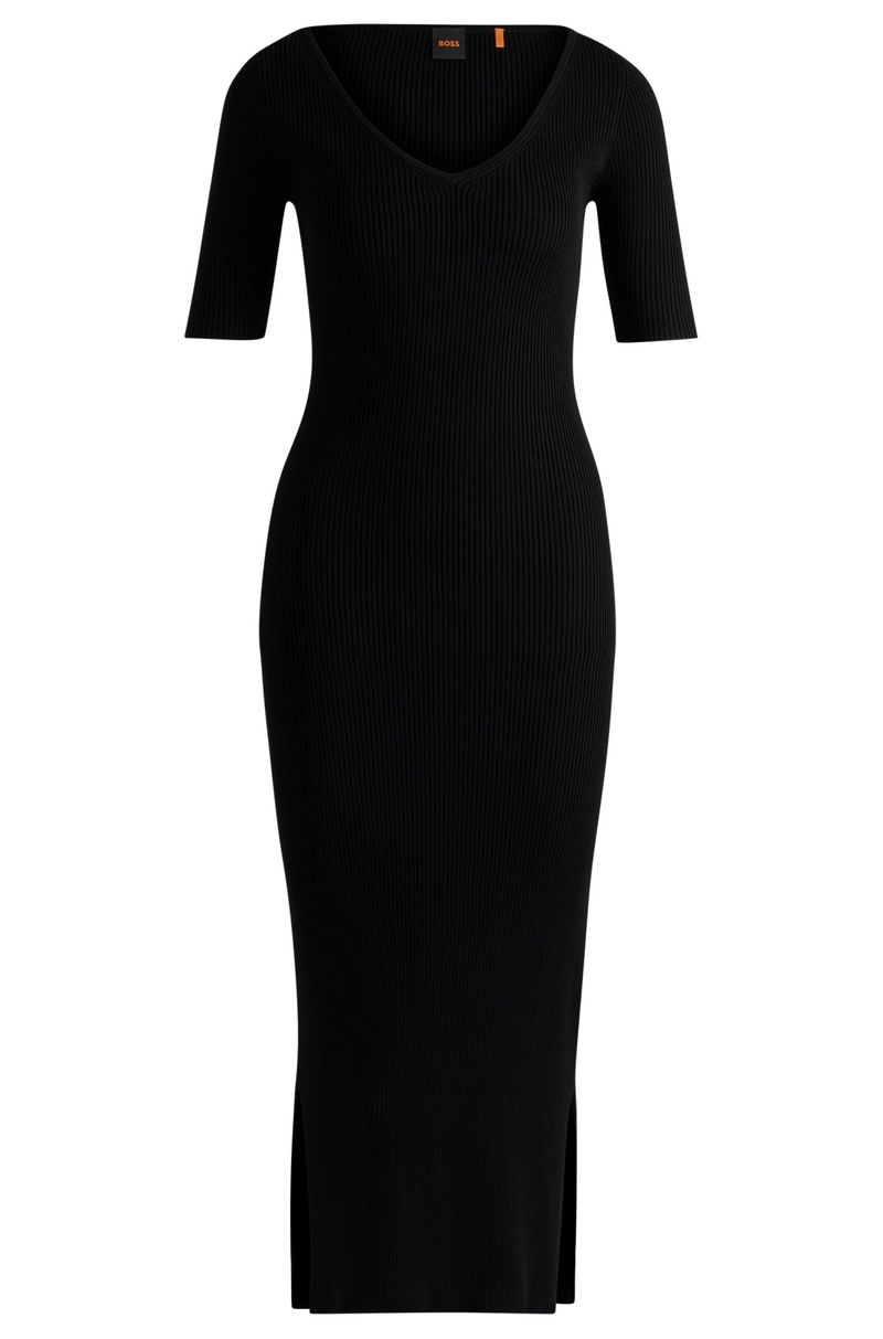 Vestido De Malha Com Decote Em V Em Fios Elásticos