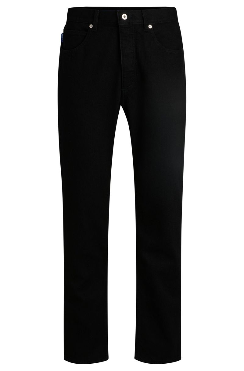Jeans Regular Em Denim Preto Lavado