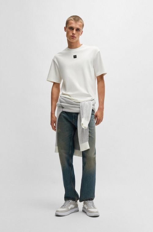 Camiseta Regular De Algodão Com Logo Sobreposto