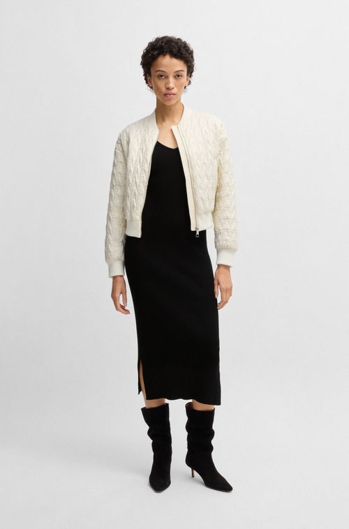 Vestido De Malha Com Decote Em V Em Fios Elásticos