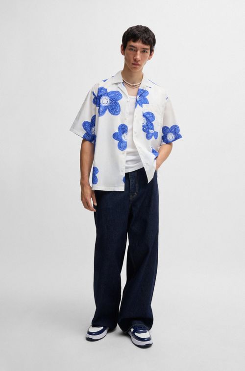 Camisa Descontraída Em Popelina De Algodão Estampado